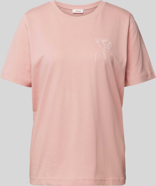 Różowy t-shirt S.Oliver z krótkim rękawem w stylu casual z okrągłym dekoltem