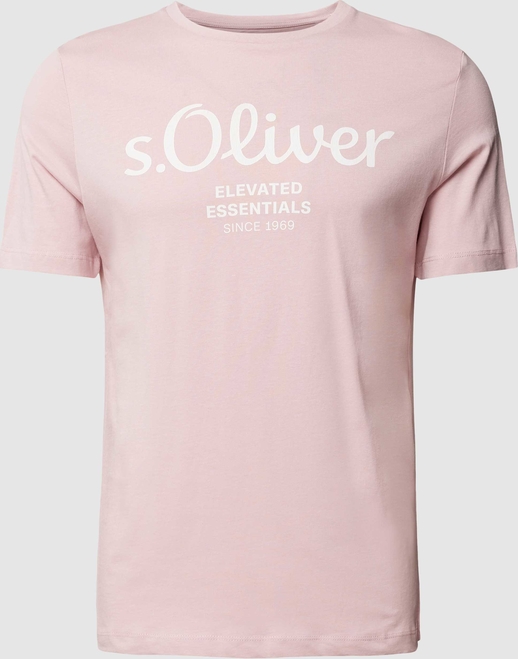 Różowy t-shirt S.Oliver z nadrukiem z krótkim rękawem