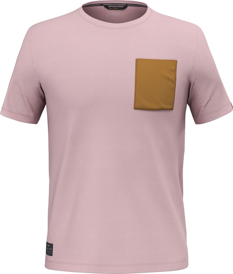 Różowy t-shirt Salewa w stylu klasycznym z wełny z krótkim rękawem