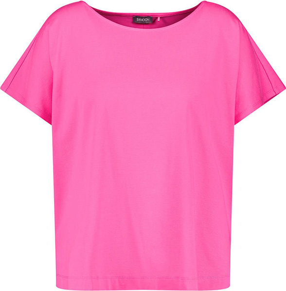 Różowy t-shirt Samoon z okrągłym dekoltem w stylu casual