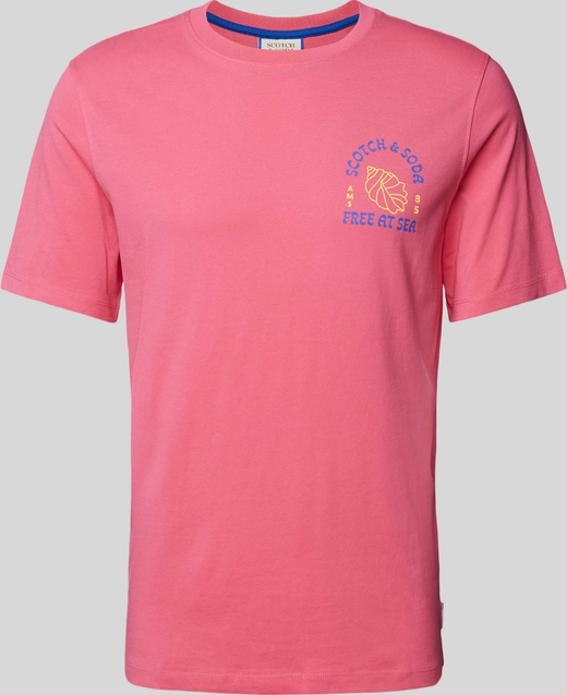 Różowy t-shirt Scotch & Soda w młodzieżowym stylu z bawełny z krótkim rękawem