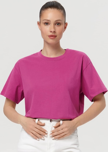 Różowy t-shirt Sinsay z bawełny z krótkim rękawem z okrągłym dekoltem