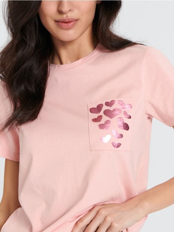 Różowy t-shirt Sinsay z krótkim rękawem