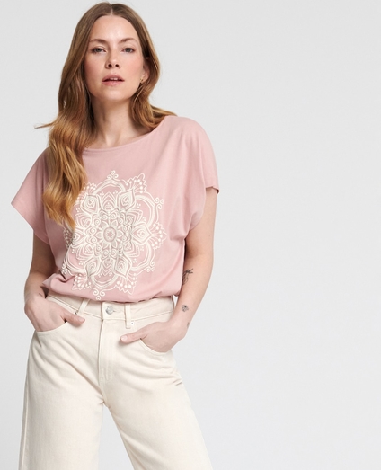 Różowy t-shirt Sinsay z okrągłym dekoltem z krótkim rękawem