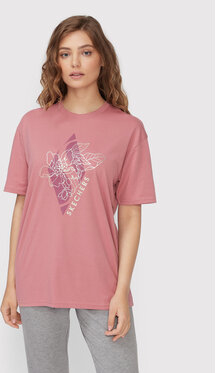 Różowy t-shirt Skechers z okrągłym dekoltem w młodzieżowym stylu z krótkim rękawem