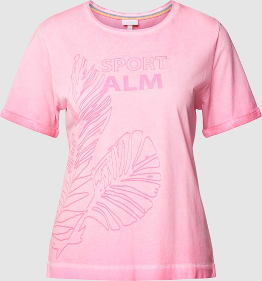Różowy t-shirt Sportalm z okrągłym dekoltem z krótkim rękawem z bawełny
