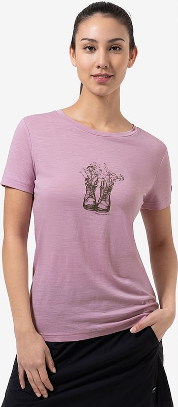 Różowy t-shirt super.natural z wełny z okrągłym dekoltem