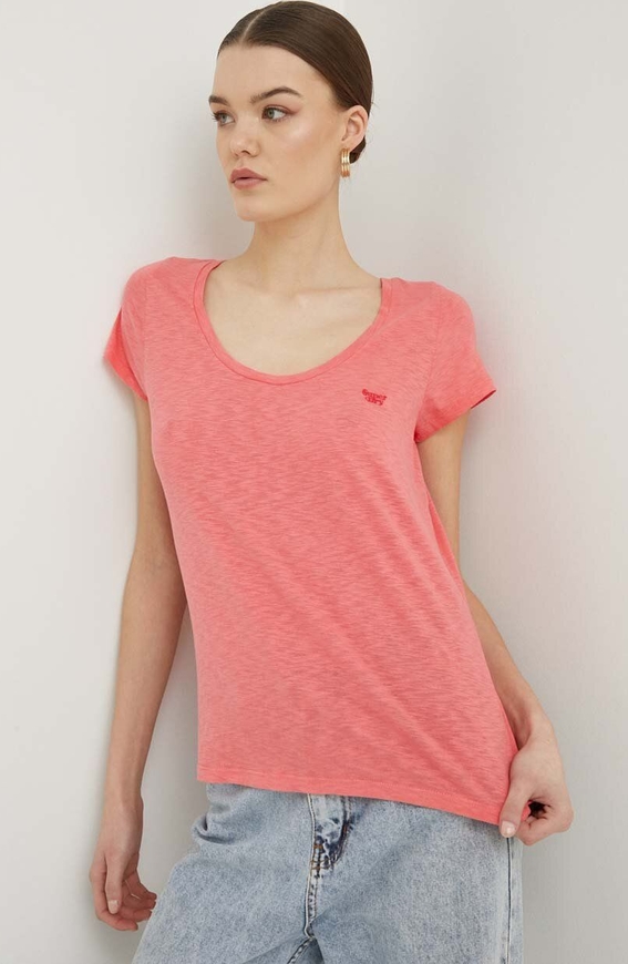 Różowy t-shirt Superdry z bawełny