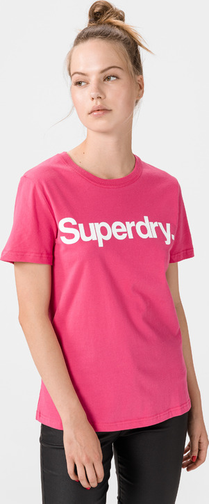 Różowy t-shirt Superdry z bawełny z krótkim rękawem