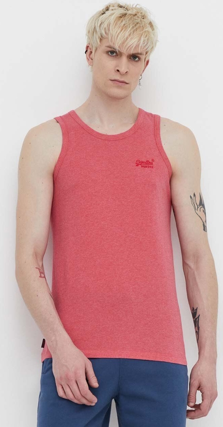 Różowy t-shirt Superdry z bawełny z krótkim rękawem w stylu casual