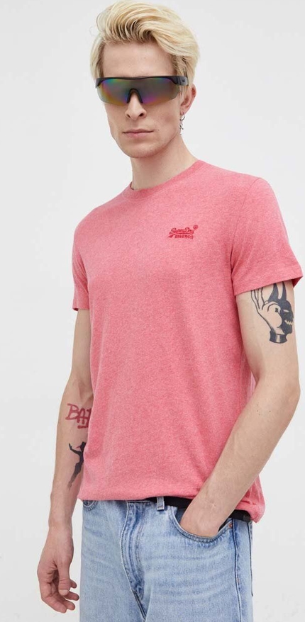 Różowy t-shirt Superdry z dzianiny w stylu casual