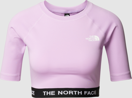 Różowy t-shirt The North Face w sportowym stylu z okrągłym dekoltem