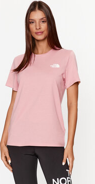 Różowy t-shirt The North Face w sportowym stylu z okrągłym dekoltem z krótkim rękawem