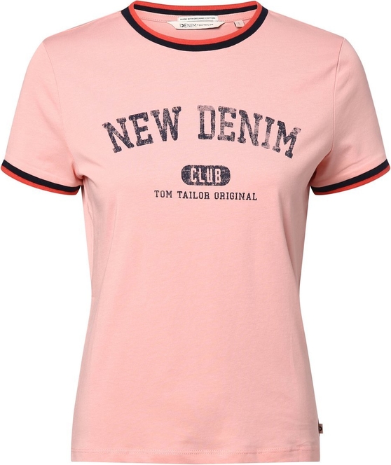 Różowy t-shirt Tom Tailor Denim z bawełny z okrągłym dekoltem w stylu retro