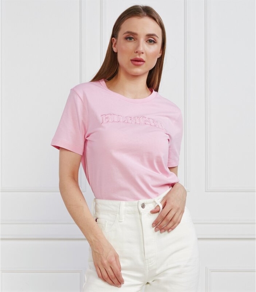Różowy t-shirt Tommy Hilfiger z bawełny