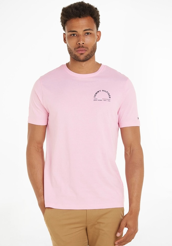Różowy t-shirt Tommy Hilfiger z bawełny w stylu casual z krótkim rękawem
