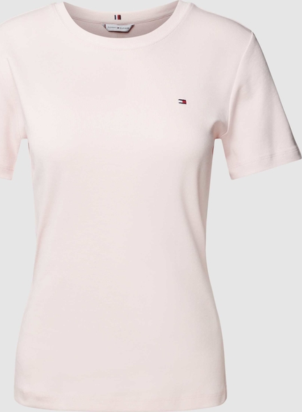 Różowy t-shirt Tommy Hilfiger z okrągłym dekoltem z krótkim rękawem