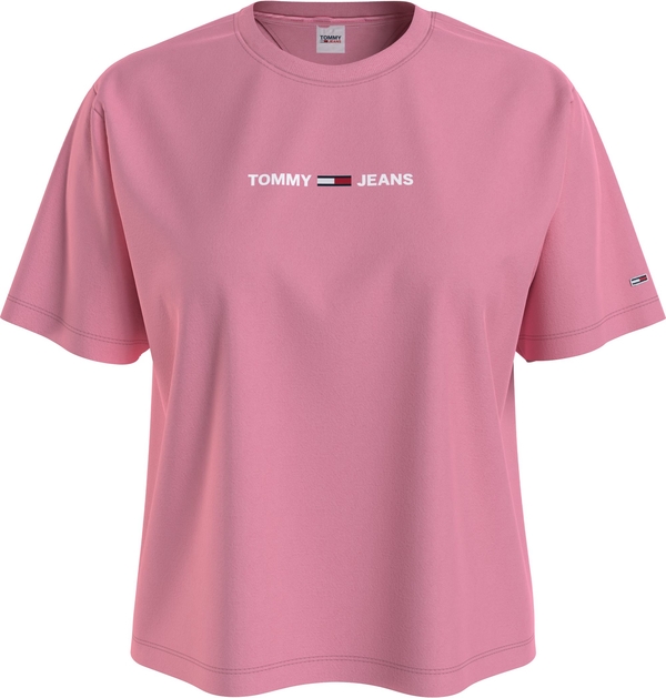 Różowy t-shirt Tommy Hilfiger z okrągłym dekoltem z krótkim rękawem w młodzieżowym stylu