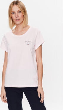 Różowy t-shirt Tommy Hilfiger z okrągłym dekoltem z krótkim rękawem w stylu casual