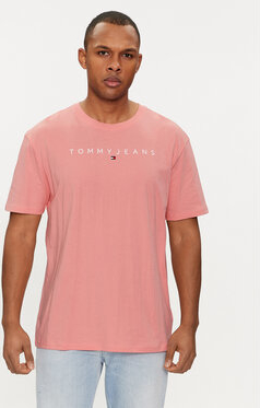 Różowy t-shirt Tommy Jeans w młodzieżowym stylu z krótkim rękawem