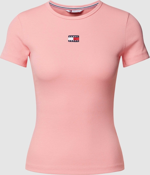 Różowy t-shirt Tommy Jeans w stylu casual z krótkim rękawem