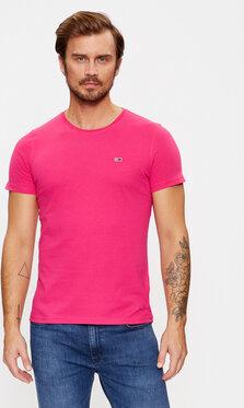 Różowy t-shirt Tommy Jeans w stylu casual z krótkim rękawem
