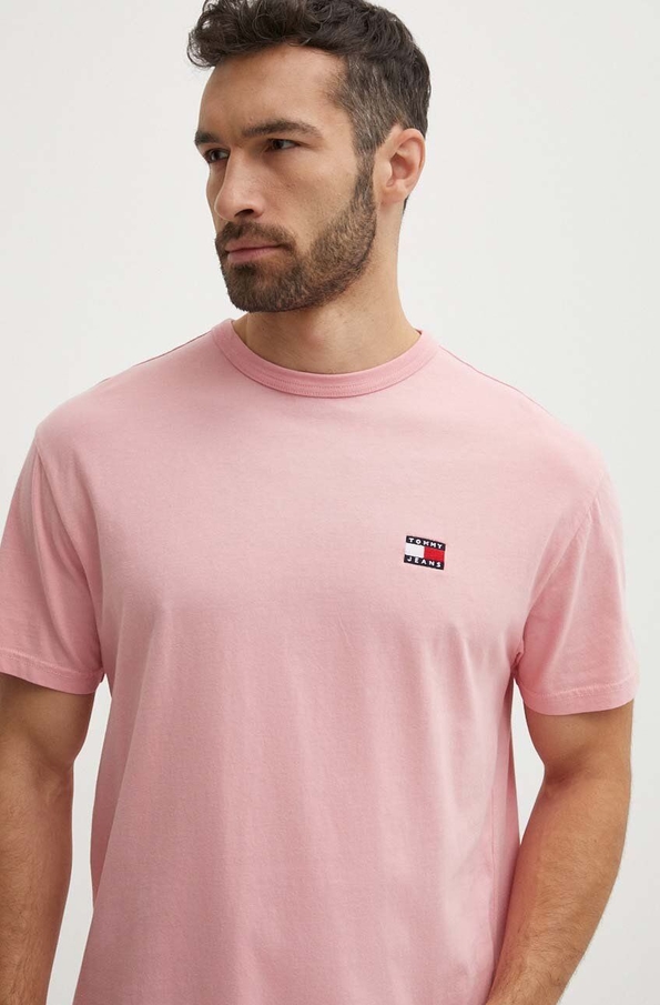 Różowy t-shirt Tommy Jeans z bawełny w stylu casual