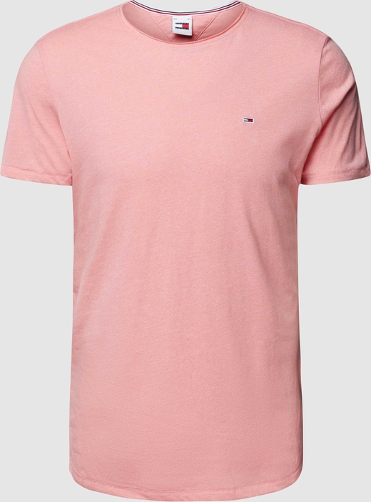 Różowy t-shirt Tommy Jeans z bawełny w stylu casual z krótkim rękawem