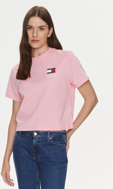 Różowy t-shirt Tommy Jeans z krótkim rękawem