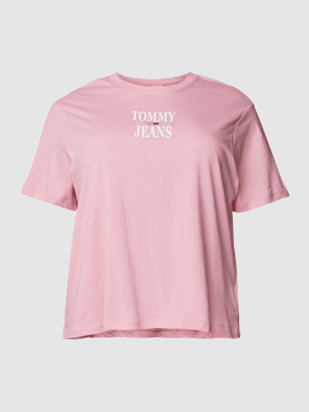 Różowy t-shirt Tommy Jeans z krótkim rękawem z bawełny z okrągłym dekoltem
