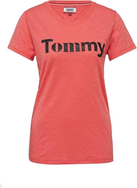 Różowy t-shirt Tommy Jeans z okrągłym dekoltem w młodzieżowym stylu