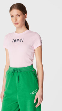 Różowy t-shirt Tommy Jeans z okrągłym dekoltem w młodzieżowym stylu