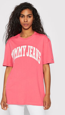 Różowy t-shirt Tommy Jeans z okrągłym dekoltem z krótkim rękawem