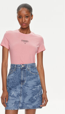 Różowy t-shirt Tommy Jeans z okrągłym dekoltem z krótkim rękawem