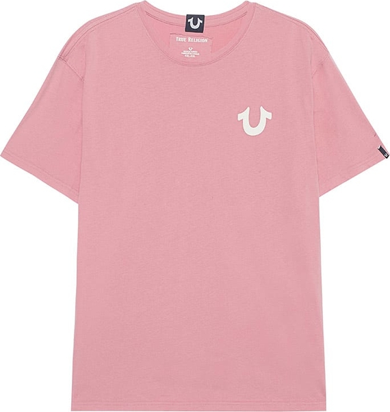 Różowy t-shirt True Religion z krótkim rękawem z bawełny w stylu casual