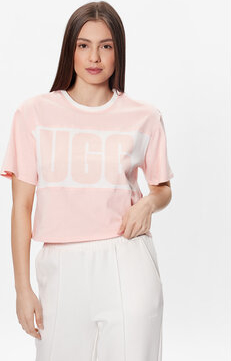 Różowy t-shirt UGG Australia z okrągłym dekoltem z krótkim rękawem