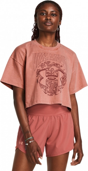 Różowy t-shirt Under Armour z bawełny z krótkim rękawem w sportowym stylu