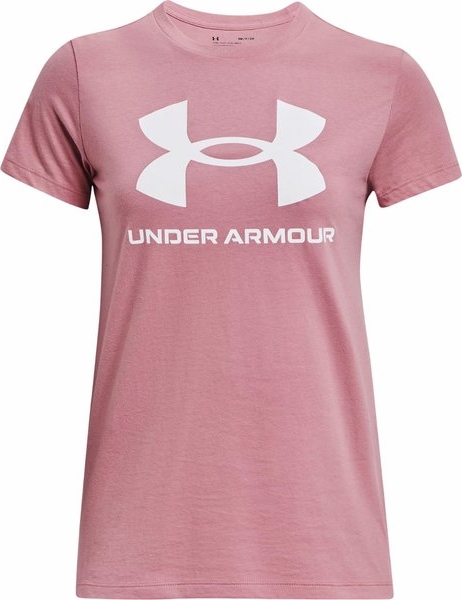 Różowy t-shirt Under Armour z okrągłym dekoltem w sportowym stylu