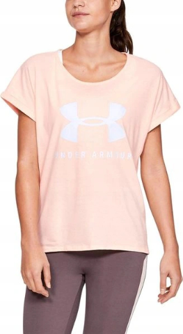 Różowy t-shirt Under Armour z okrągłym dekoltem w sportowym stylu z bawełny