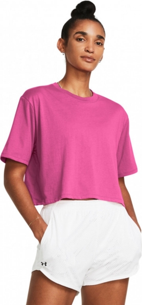 Różowy t-shirt Under Armour z okrągłym dekoltem z bawełny z krótkim rękawem