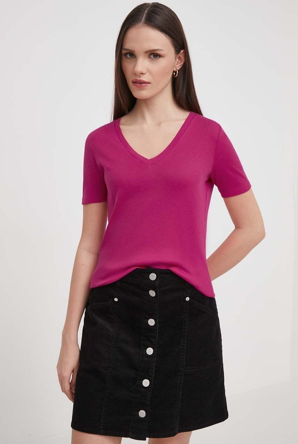 Różowy t-shirt United Colors Of Benetton z bawełny w stylu casual