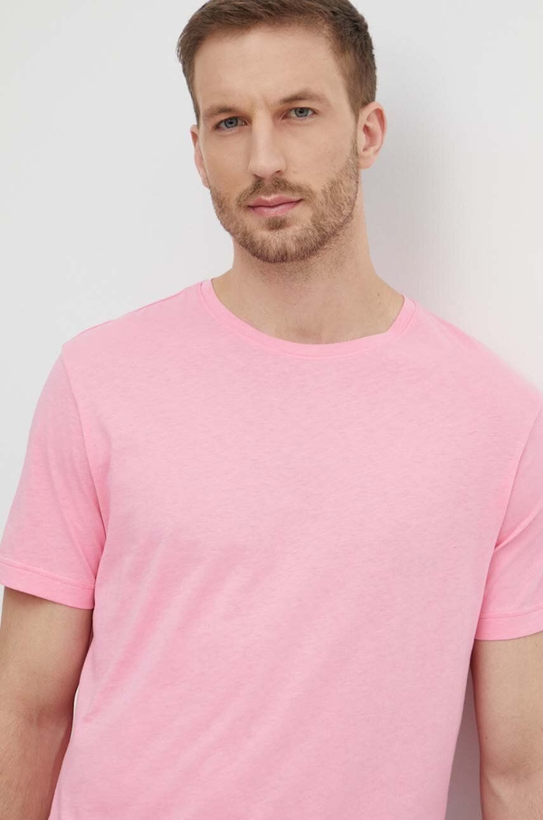 Różowy t-shirt United Colors Of Benetton z bawełny z krótkim rękawem w stylu casual