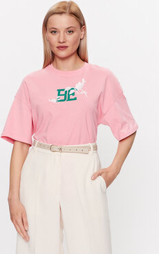 Różowy t-shirt United Colors Of Benetton z okrągłym dekoltem z krótkim rękawem