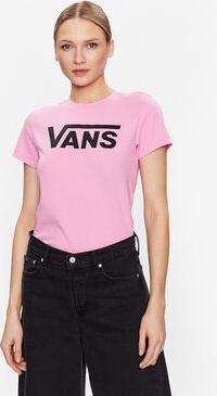 Różowy t-shirt Vans w młodzieżowym stylu z okrągłym dekoltem z krótkim rękawem