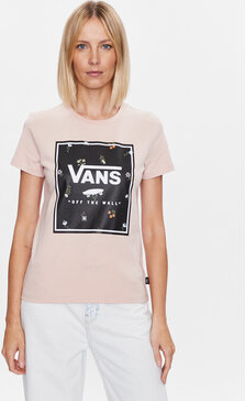 Różowy t-shirt Vans z krótkim rękawem z okrągłym dekoltem w młodzieżowym stylu