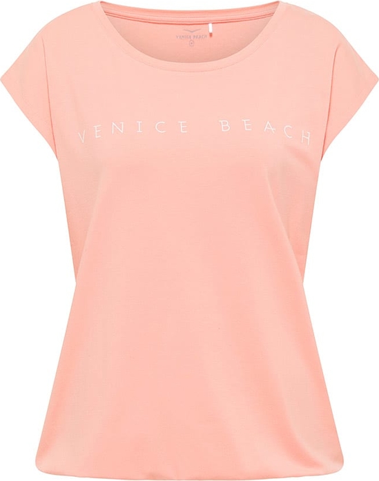 Różowy t-shirt Venice Beach z okrągłym dekoltem w stylu casual
