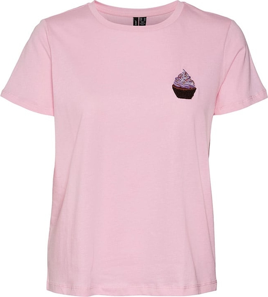 Różowy t-shirt Vero Moda z bawełny