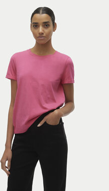 Różowy t-shirt Vero Moda z okrągłym dekoltem w stylu casual z krótkim rękawem