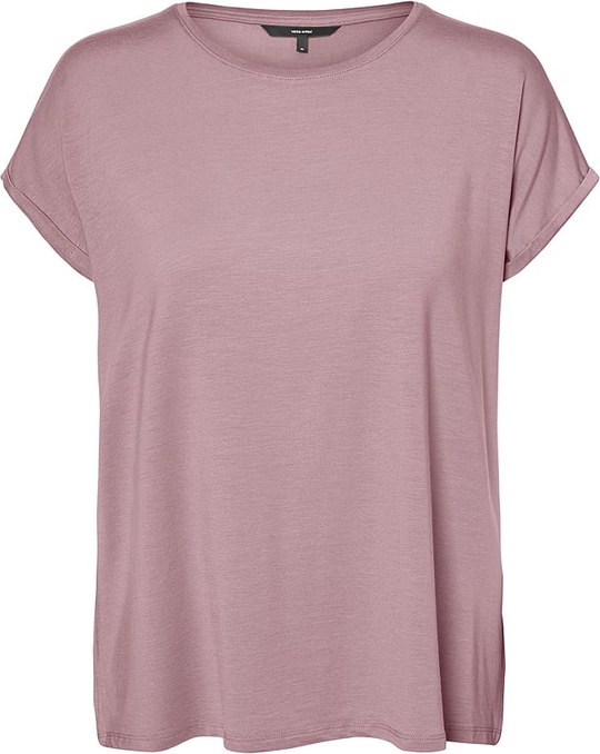 Różowy t-shirt Vero Moda z okrągłym dekoltem z krótkim rękawem w stylu casual