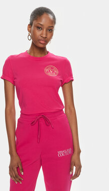 Różowy t-shirt Versace Jeans w sportowym stylu z krótkim rękawem